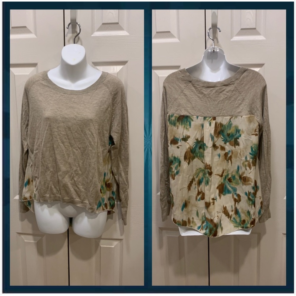 Tan and floral sweater top